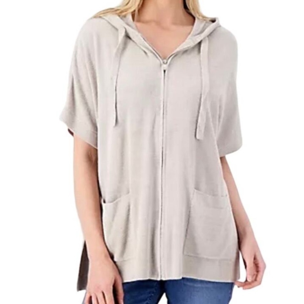 NWT Barefoot Dreams CozyChic Ultra Lite Zip-Up Hoodie Pockets Whisper Gray XS